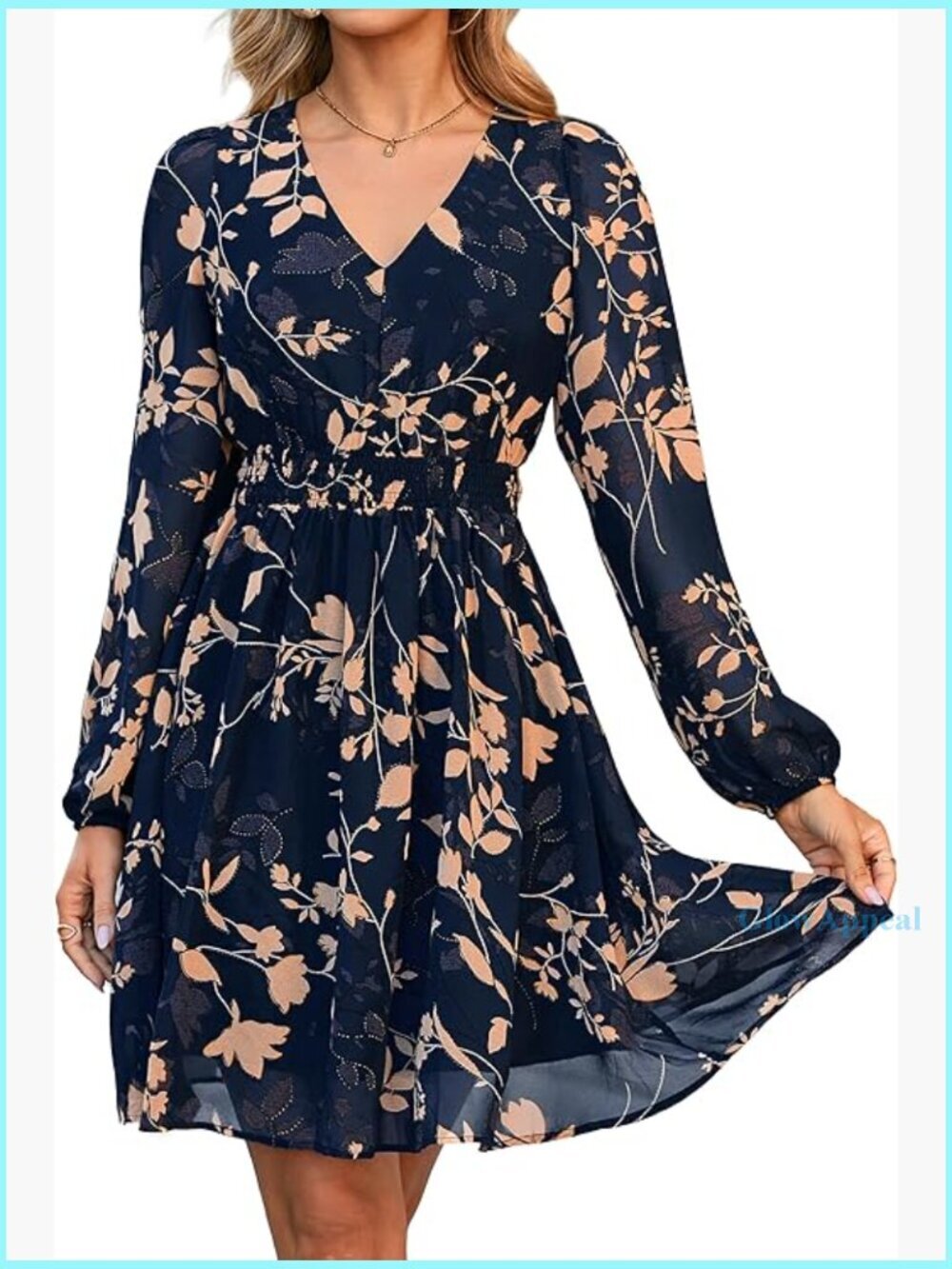 Long Sleeve Floral Mini Dress V Neck Chiffon Boho Wedding Guest Casual